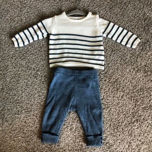 Zara baby knit top and pants cream/blue 3-6 month